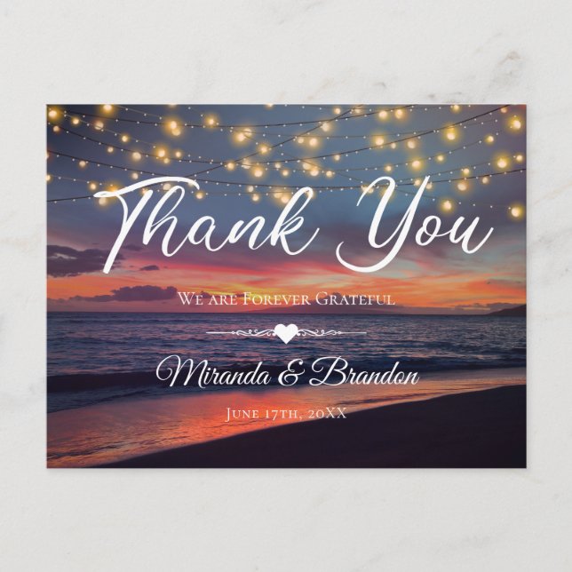 Carte Postale Sunset Beach String Lights Merci d'été (Devant)