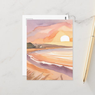 Carte Postale Sunset plage   Belle aquarelle peinture