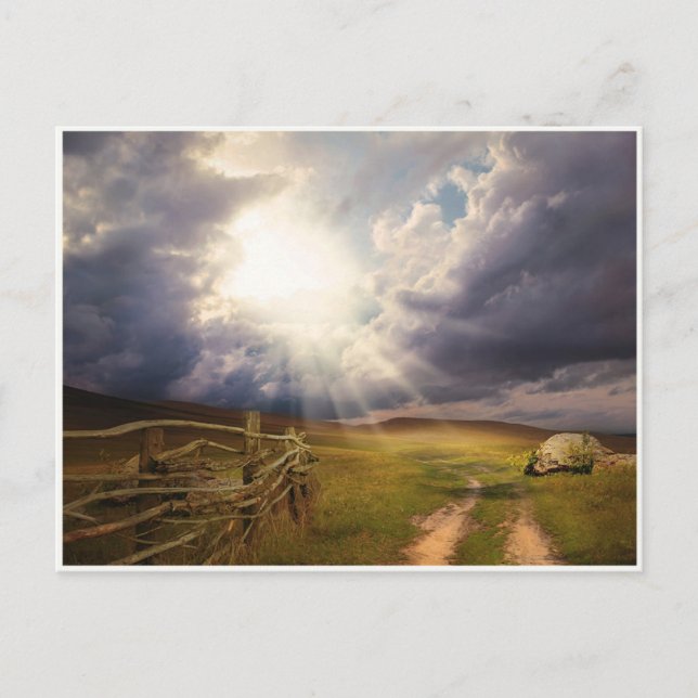 Carte postale Sunshine and Meadow et Old Wood Fenc (Devant)