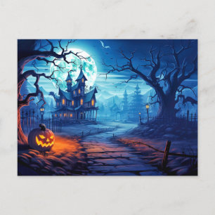 Carte Postale Super Éffrayant Citrouille & Haunted House