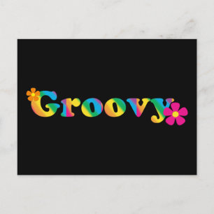 Carte Postale Super et Fleurs Couleurs vives 60s Hippie Design