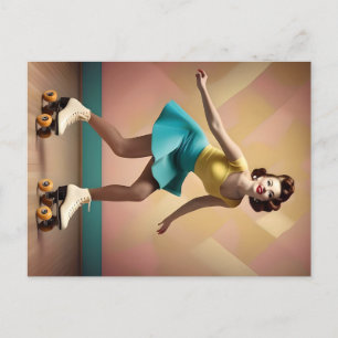 Carte Postale "Super Glide : rythmes rétro sur roues de patinage