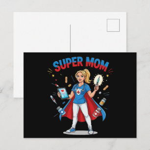 Carte Postale Super Maman Infirmière Super-héroïne Typographie