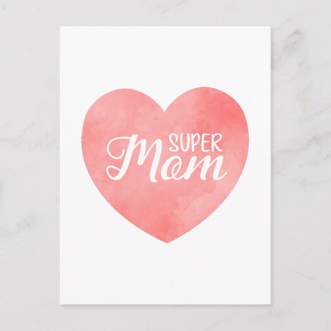 Carte Postale Super Maman texte dans le coeur rose, la conceptio (Devant)