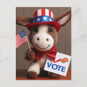 Carte Postale Super mignonne adorable Plush Donkey Vote