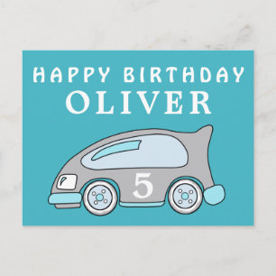 Carte Postale Super Race Car Blue Joyeux Anniversaire Nom du gar