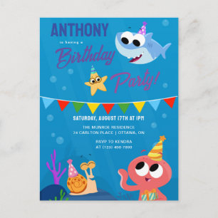 Carte Postale Super Simple   L'anniversaire de Finny le requin d
