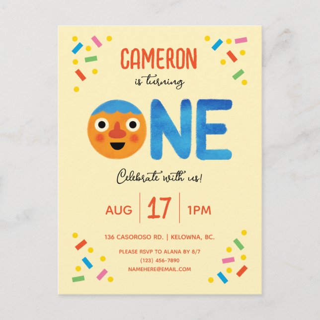 Carte Postale Super Simple Noodle & Pals Confetti 1er Anniversai (Devant)