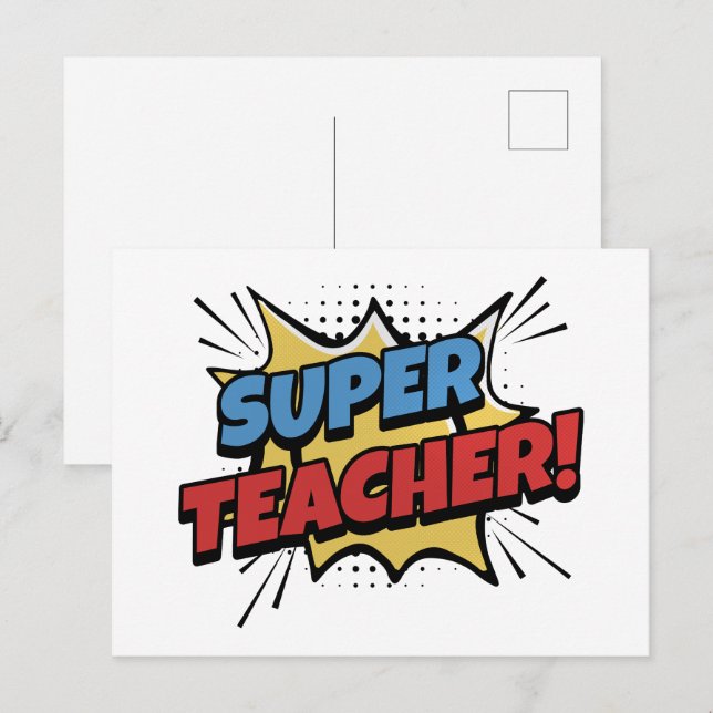 Carte Postale Super Teacher Comic Style (Devant / Derrière)