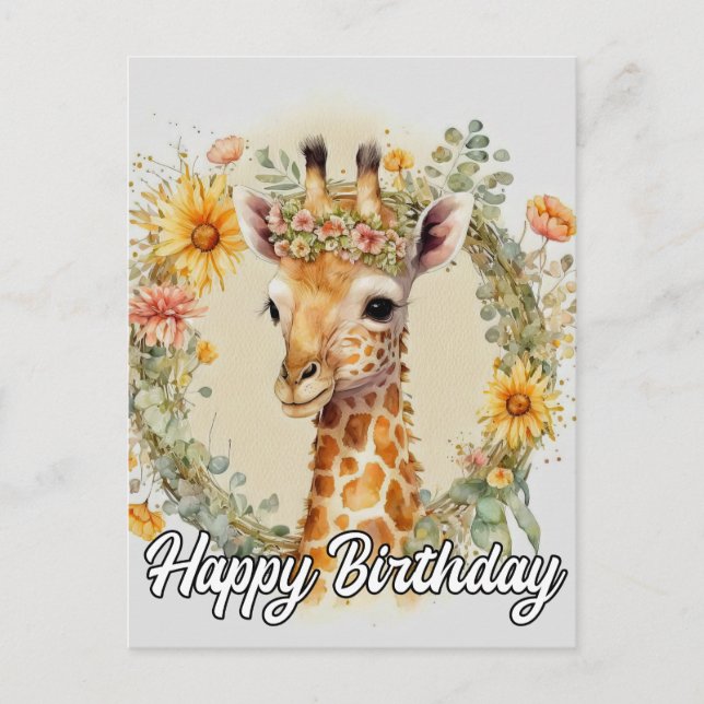 Carte Postale Superbe girafe mignon | Joyeux Anniversaire (Devant)