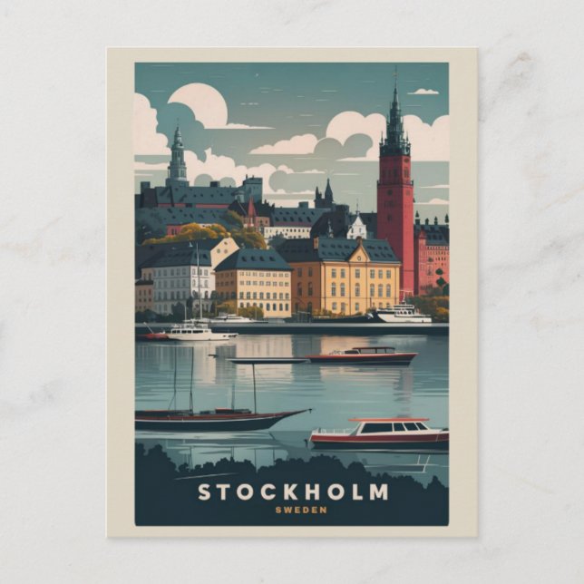 Carte Postale Superbe ligne Skyline Stockholm (Devant)