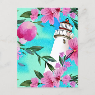 Carte Postale Superbe phare blanc Floral