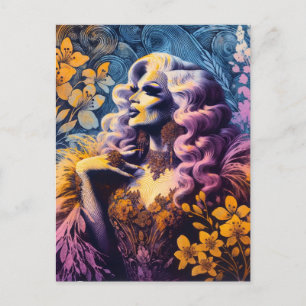 Carte Postale Superbe reine Drag en fleurs