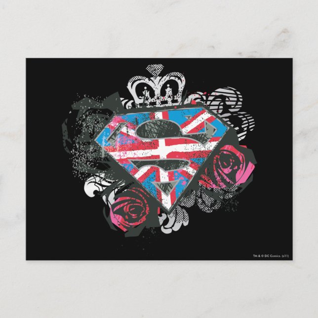 Carte Postale Supergirl British Drapeau et Roses (Devant)