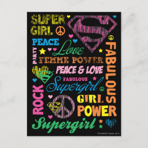 Carte Postale Supergirl Colorful Texte Collage