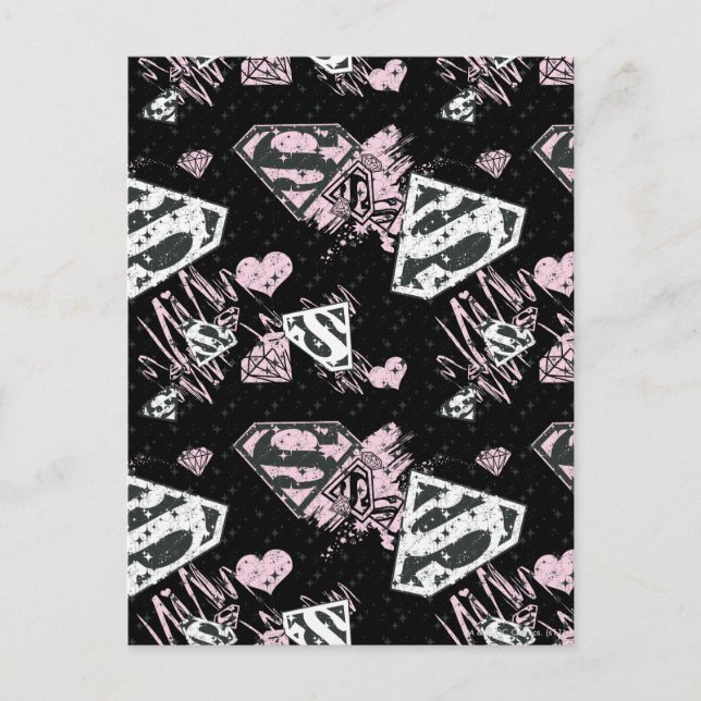 Carte Postale Supergirl Motif de logo rose et blanc (Devant)