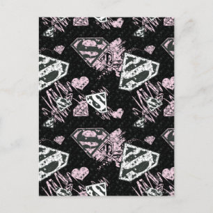 Carte Postale Supergirl Motif de logo rose et blanc