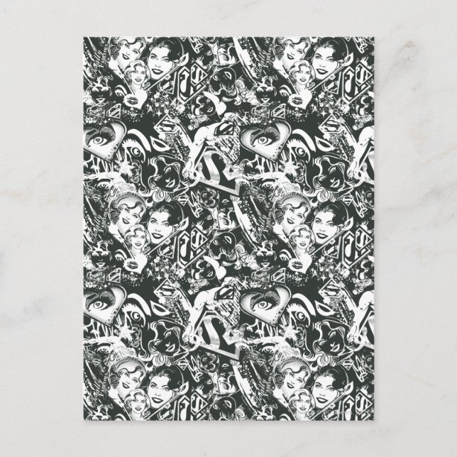Carte Postale Supergirl noir et blanc collage (Devant)