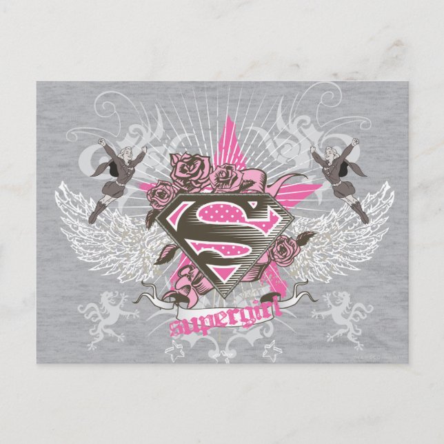 Carte Postale Supergirl Star et Rose (Devant)