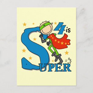 Carte Postale Superhero Boy 4th Birthday Tshirts et cadeaux