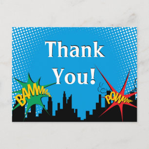 Carte Postale Superhero Comic Boy's Birthday Party Merci