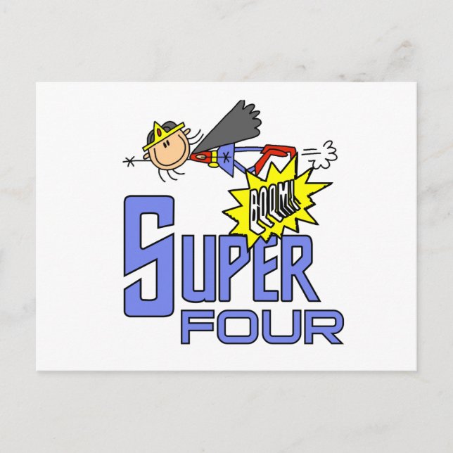 Carte Postale Superhero Girl 4th Birthday Tshirts et cadeaux (Devant)