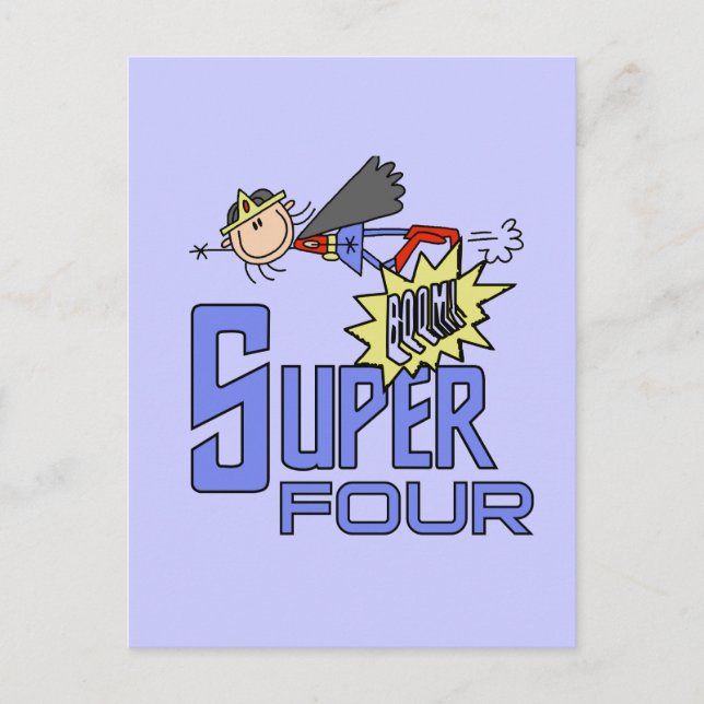 Carte Postale Superhero Girl 4th Birthday Tshirts et cadeaux (Devant)