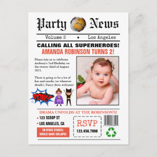 Carte Postale Superhéros du journal fête d'anniversaire Photo