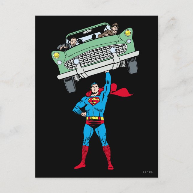 Carte Postale Superman tient une voiture (Devant)
