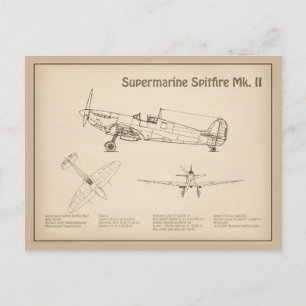 Carte Postale Supermarine Spitfire - Plan directeur de l'avion S
