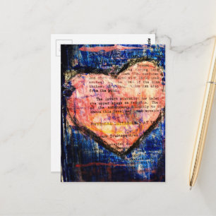 Carte Postale Sur fond bleu, un cœur rose en collage mixte