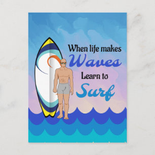 Carte Postale Surboard Ocean Waves Blue Motivational Quote