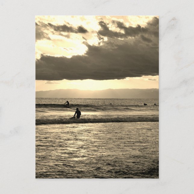 Carte Postale Surf au coucher du soleil : côte de Shonan, Japon (Devant)
