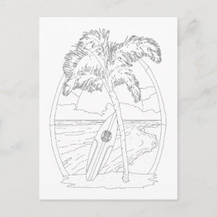 Carte postale surf Beach Adulte Coloration