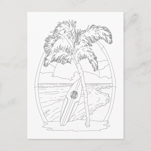 Carte postale surf Beach Adulte Coloration (Devant)