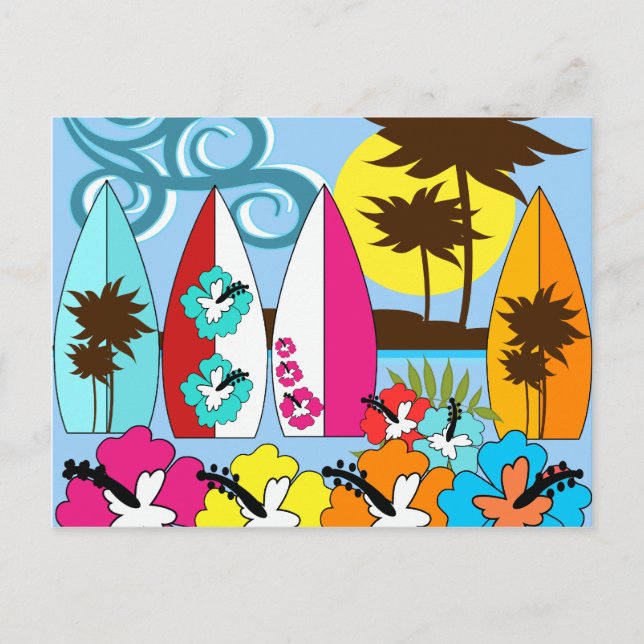 Carte Postale Surf Boutique Surf Ocean Beach Surfboards Palm Tre (Devant)