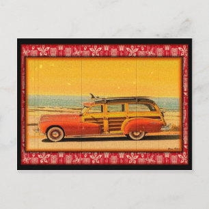 Carte postale surf vintage en bois