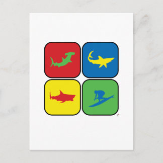 Carte Postale Surfer et requins Pop Art