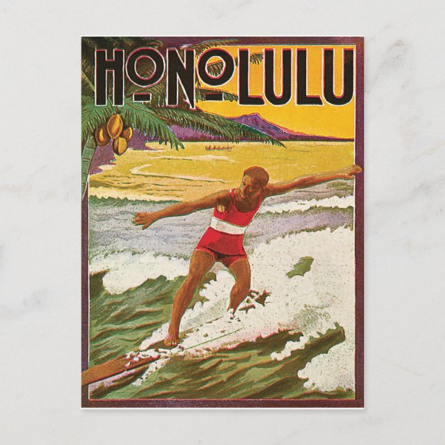 Carte Postale Surfer sur la plage tropicale Honolulu, voyage vin (Devant)