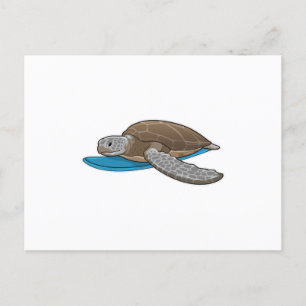 Carte Postale Surfer sur tortue
