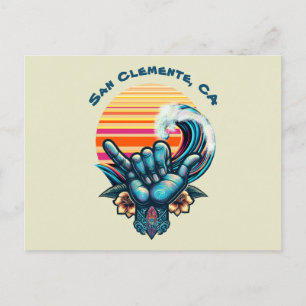 Carte Postale Surfer sur une grande vague à la main Symbole-Retr