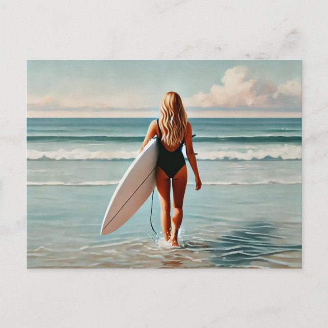 Carte Postale Surfeuse sur la plage (Devant)