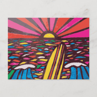 Carte Postale Surfs Up Folk Art Seascape Surfer Abstrait