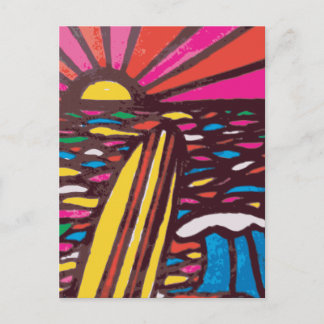 Carte Postale Surfs Up Folk Art Seascape Surfer Abstrait