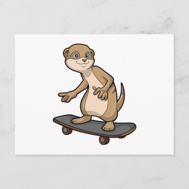 Carte Postale Suricate en patineur avec planche à roulettes (Devant)