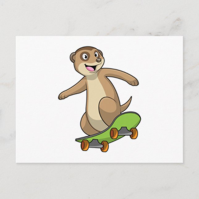 Carte Postale Suricate en patineur avec skateboard (Devant)