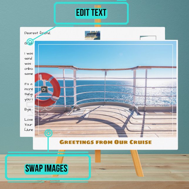 Carte Postale Surplombant la balustrade d'un bateau de croisière (Please enjoy our cruise ship postcard)