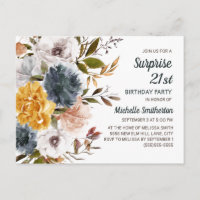 Surprise 21e anniversaire Jaune Marine Bleu Floral