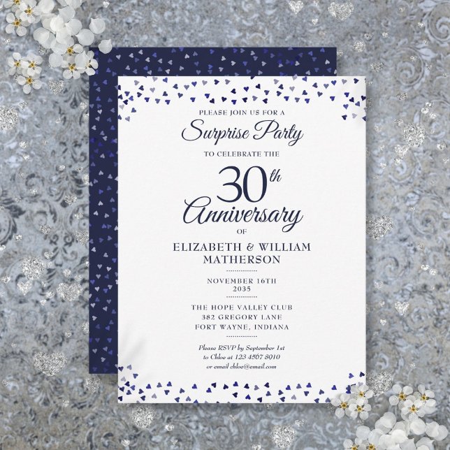 Carte Postale Surprise 30e Anniversaire De Mariage Cœurs Bleus (Surprise 30th Wedding Anniversary Blue Hearts Postcard)