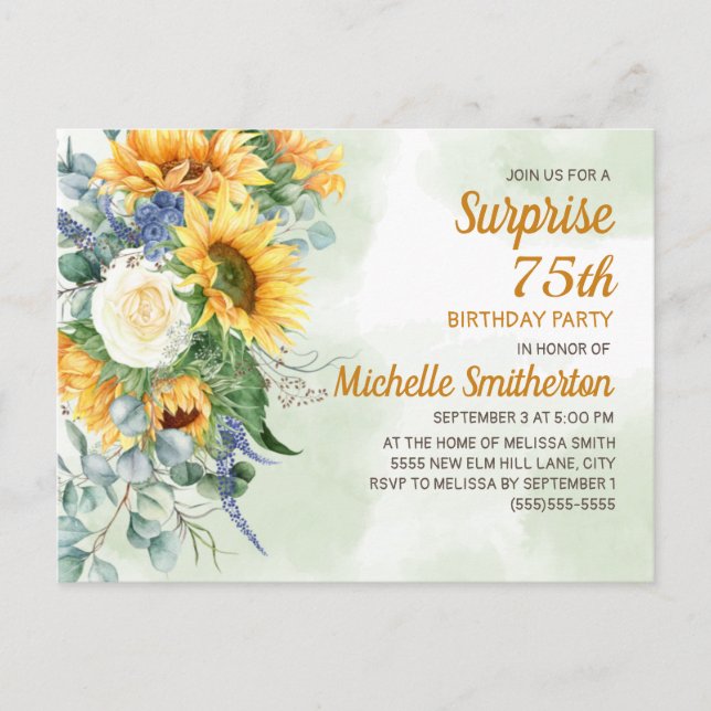 Carte Postale Surprise 75e anniversaire Sunflowers Eucalyptus (Devant)